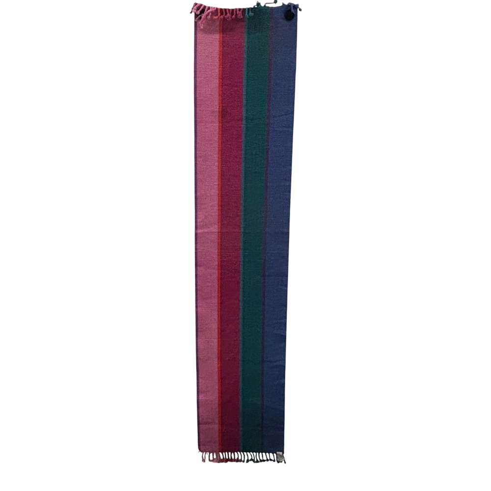 Pier 1 Imports Multi Color Striped Cotton Table Runner 14x72 Boho Fringe VTG